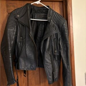 Zara Black Quilted Leather Moto Jacket